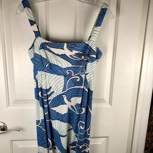 Tori Richard Blue Bird Dress with Shoulder Straps - Size 10